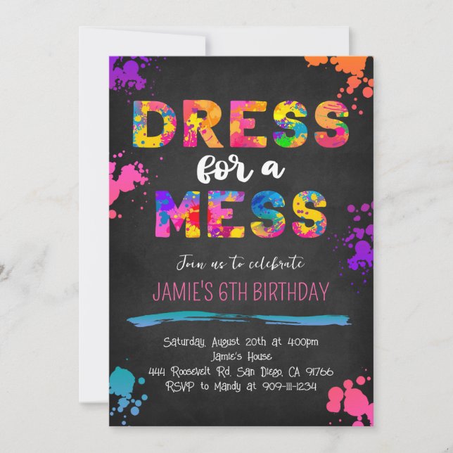 Dress for a Mess Paint Art Invitation (Front)