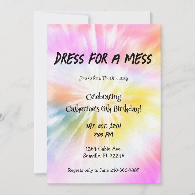 Dress For A Mess - Tie Dye Party Invitation (Front)