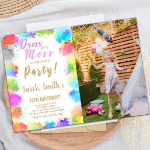 Dress for Mess Paint Birthday Invitation