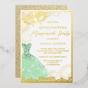 Dress Gold Green Masquerade Party Quinceanera 