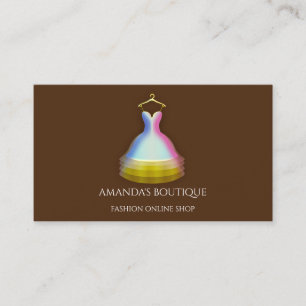 Dress Logo Fashion Boutique Event Gold Brown Business Card