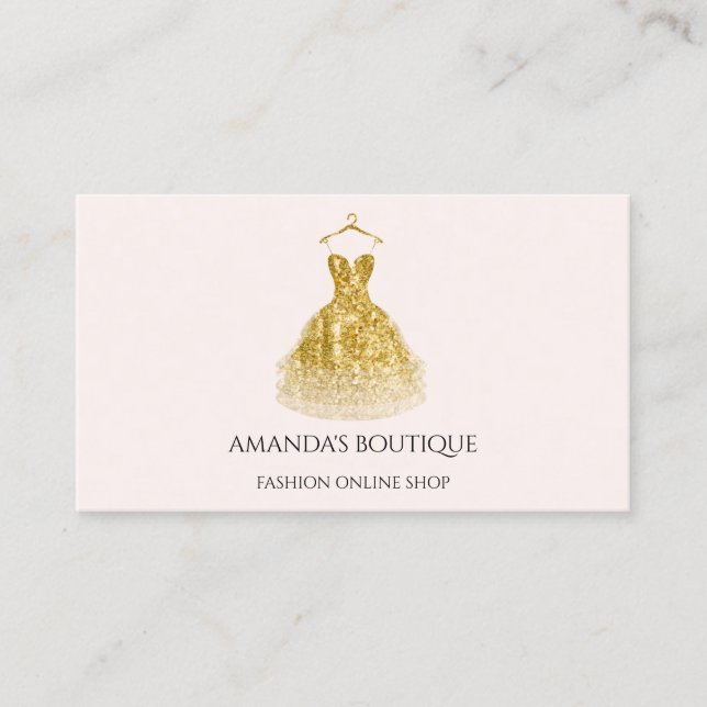 Dress Logo Fashion Boutique Event  Gold Glitter Business Card (Front)