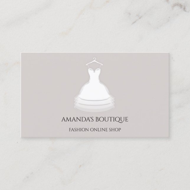 Dress Logo Fashion Boutique Online Shop Grey White Business Card (Front)