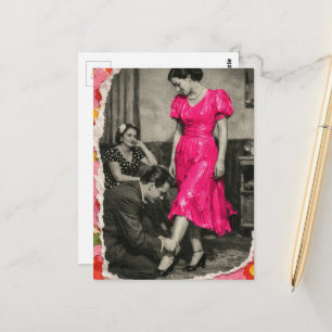 Dress Model Lady Mixed Media Collage AI Enhanced Postcard