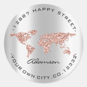 Dress Name World Map Earth Globe Rose Grey Classic Round Sticker