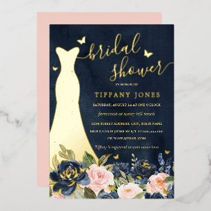 Dress Navy Blush Floral Gold Bridal Shower 