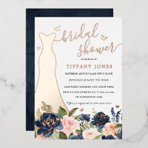 Dress Navy Blush Floral Rose Gold Bridal Shower 