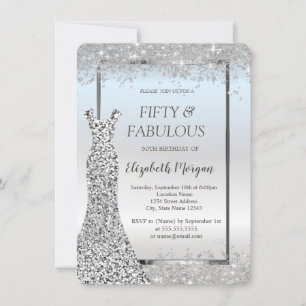 Dress Silver Glitter Confetti 50th Birthday   Invitation