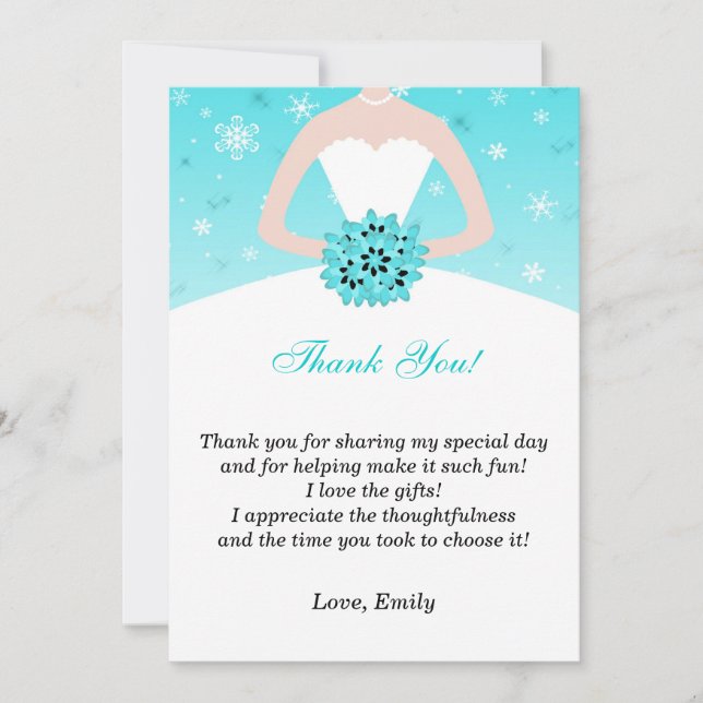 Dress Thank You Card Winter Snowflakes Turquoise (Front)