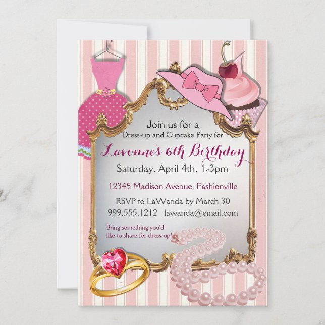 Dress-up and Cupcake Party Girls' Birthday Invites (Front)