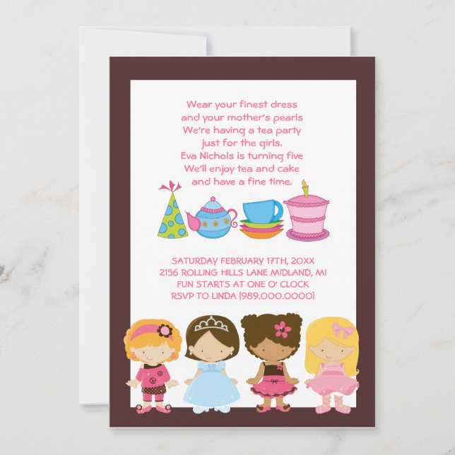Dress-Up Birthday or Tea Party Invitations (Front)