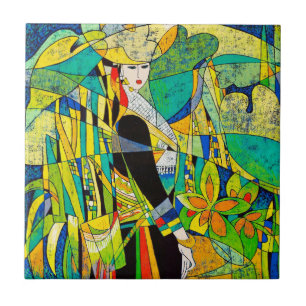 Dress Up Ping Hao oriental abstract painting art Tile