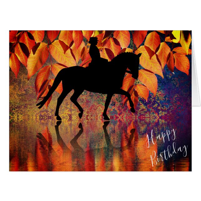 Dressage Autumn Reflections Horse Birthday Card (Front Horizontal)