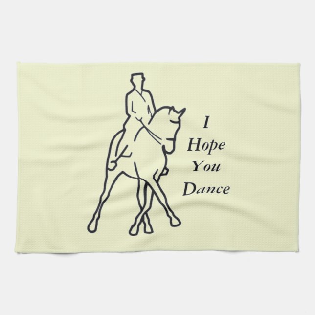 Dressage Horse and Rider - Line Art Half Pass Tea Towel (Horizontal)
