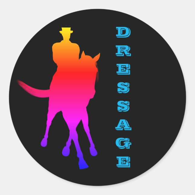 Dressage Horse And Rider Rainbow Classic Round Sticker (Front)