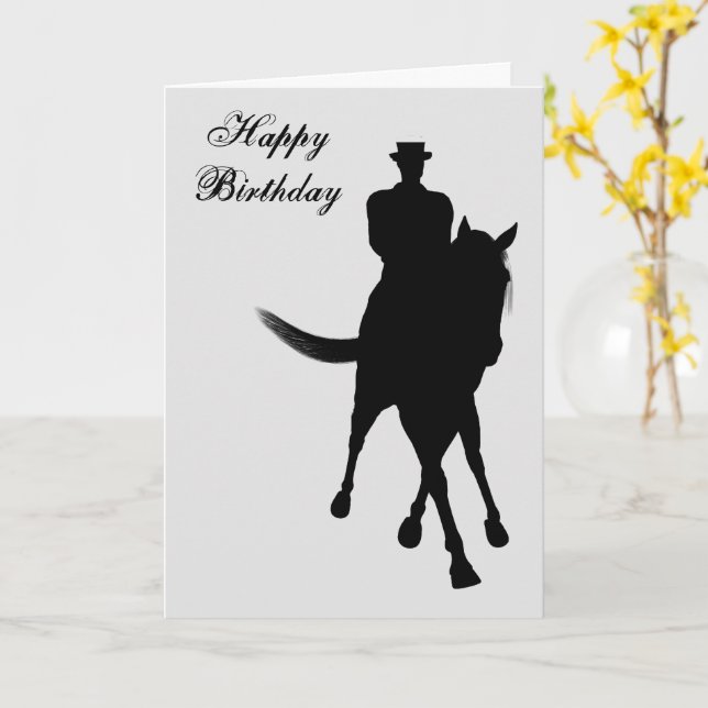 Dressage Horse And Rider Silhouette Birthday Card (Yellow Flower)
