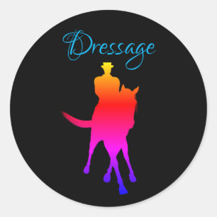 Dressage Horse And Rider Silhouette Rainbow Classic Round Sticker