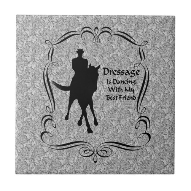 Dressage Horse And Rider Silhouette Tile (Front)
