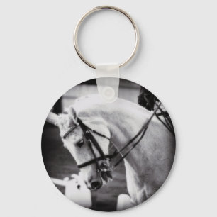 Dressage Horse Black and White Key Ring