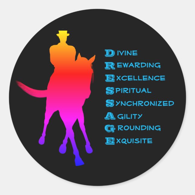 Dressage Is Horse And Rider Rainbow Classic Round Sticker (Front)