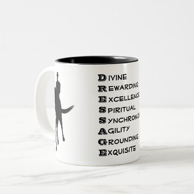 Dressage Is Horse And Rider Silhouette  Two-Tone Coffee Mug (Front Left)