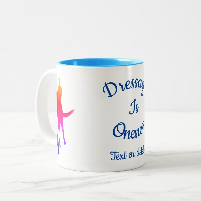 Dressage Is Oneness Colour Silhouette Personalised Two-Tone Coffee Mug (Front Left)