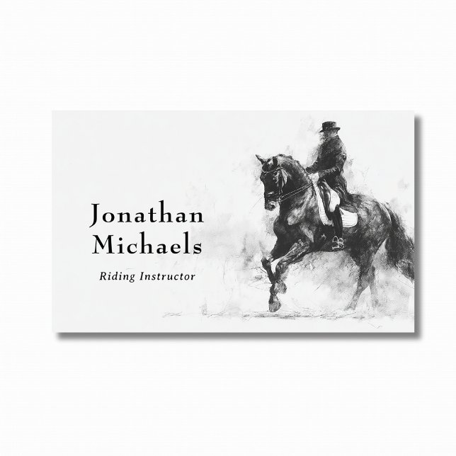 Dressage Professional Black & White Horse Sketch Business Card (Front - Dressage Professional Black & White Horse Business Card)