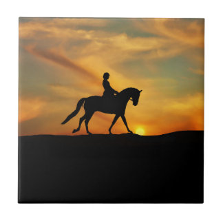Dressage Rider and Sunset Art Tile