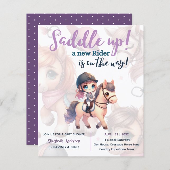 Dressage Rider Baby Girl Shower Horse Rider on Way (Front/Back)