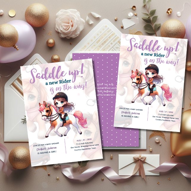 Dressage Rider Baby Girl Shower Horse Rider on Way Invitation (Creator Uploaded)