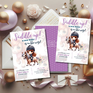 Dressage Rider Baby Girl Shower Horse Rider on Way Invitation