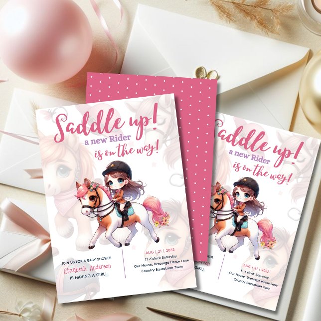 Dressage Rider Baby Girl Shower Horse Rider on Way Invitation (Creator Uploaded)