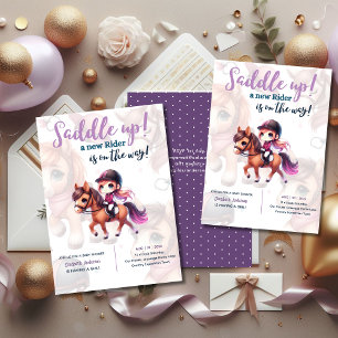 Dressage Rider Baby Girl Shower Horse Rider on Way Invitation