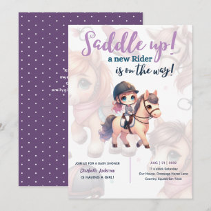 Dressage Rider Baby Girl Shower Horse Rider on Way Invitation