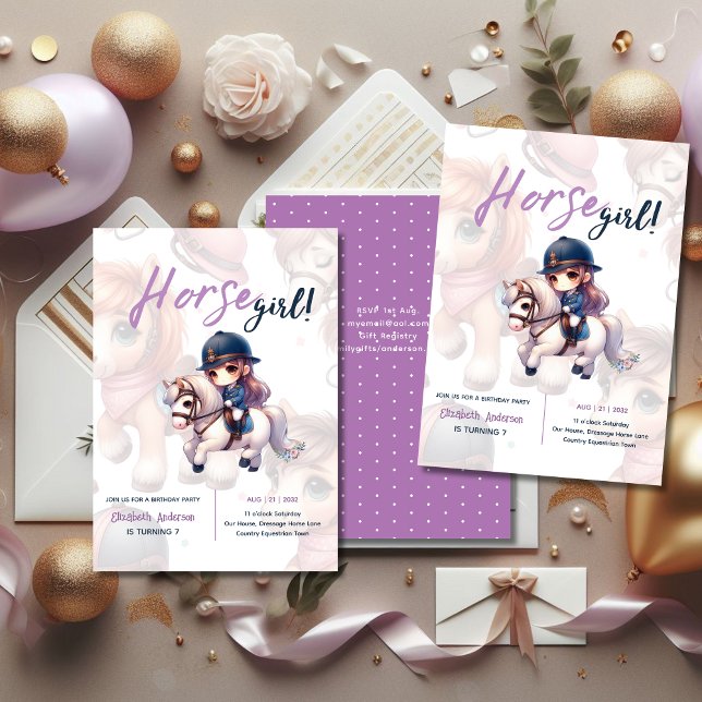 Dressage Rider Horse Girl Birthday Party Invitation (Creator Uploaded)