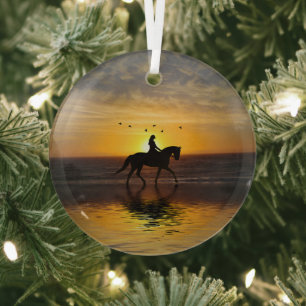 Dressage Rider on the Beach Glass Tree Decoration