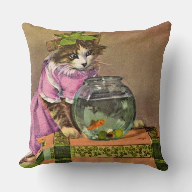 dressed cat and fish bowl cushion (Front)