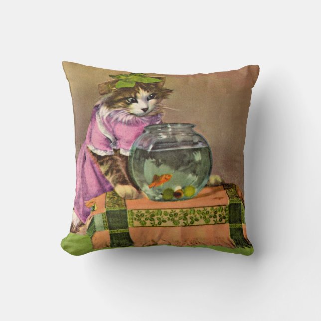 dressed cat and fish bowl cushion (Front)