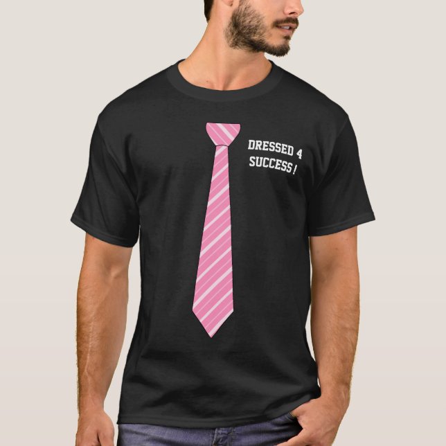 Dressed for Success Pink Striped Fake NeckTie T-Shirt (Front)