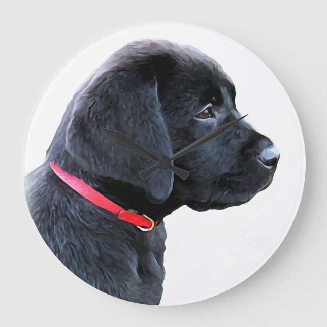 Dressed in Red - Black Lab Large Clock (Front)