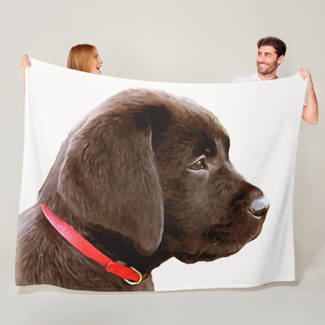 Dressed in Red - Chocolate Labrador Puppy Fleece Blanket (In Situ)