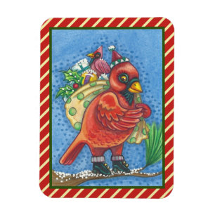 DRESSED IN RED SANTA, CHRISTMAS CARDINAL MAGNET