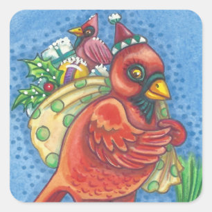 DRESSED IN RED SANTA, CHRISTMAS CARDINAL STICKERS