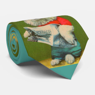 dressed puppy reading the newspaper print tie