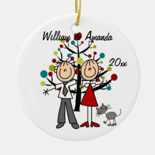 Dressed Up Couple and Cat Personalised Ornament