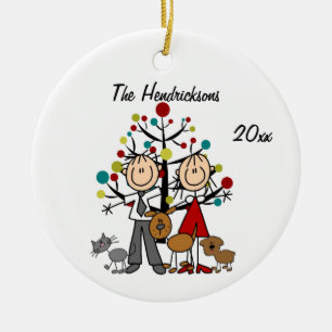 Dressed Up Couple,  Two Dogs, Cat Ornament