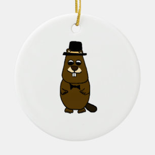Dressed up Groundhog Ceramic Ornament