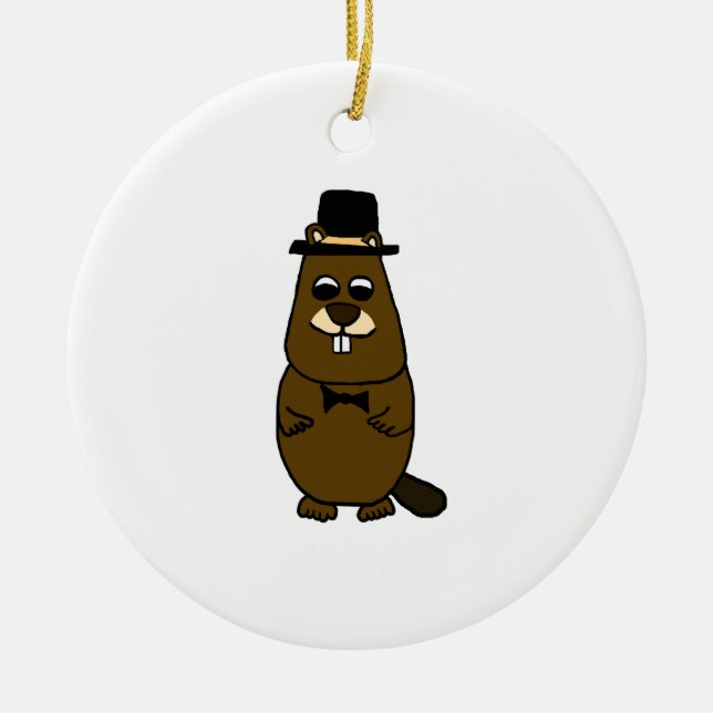 Dressed up Groundhog Ceramic Ornament (Front)