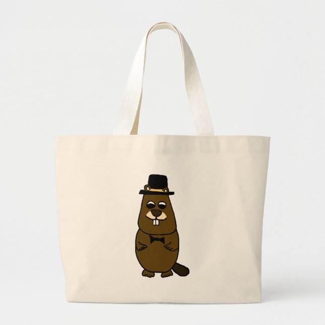 Dressed up Groundhog Large Tote Bag (Front)