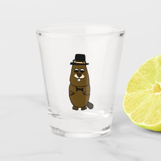 Dressed up Groundhog Shot Glass (Front)